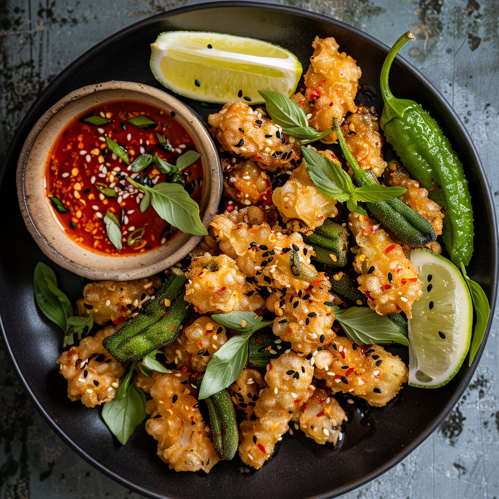 Crispy Seafood and Okra Firecrackers
