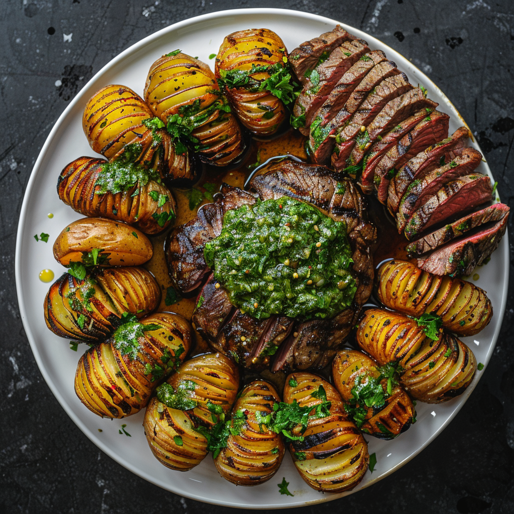 Father's Day Special: Beef Tenderloin with Grilled Hasselback Potatoes and Chimichurri Sauce