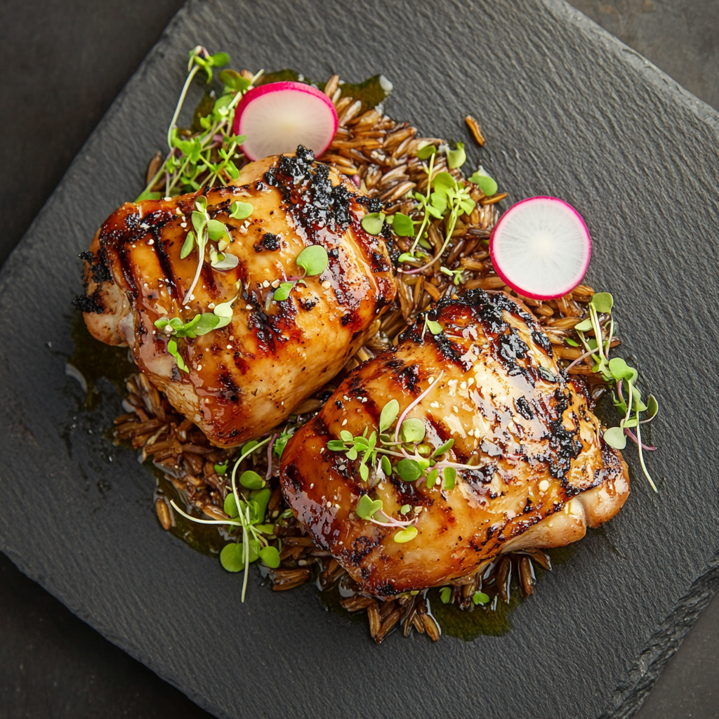 Grilled Shoyu Chicken with Rhubarb BBQ Sauce