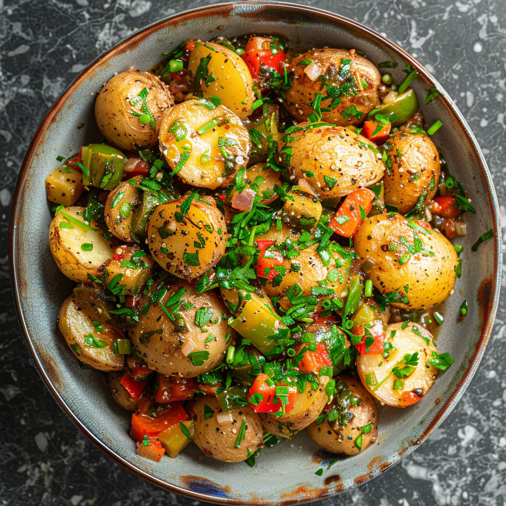 Spring Potat Herb-Crusted New Potatoes with Spring Vegetable Ragù