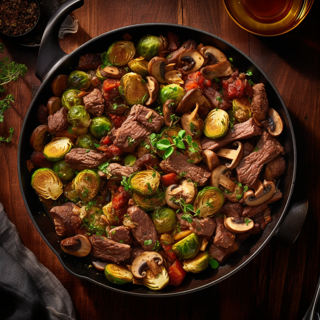 Keto Beef Skillet with Brussels Sprouts and Mushrooms