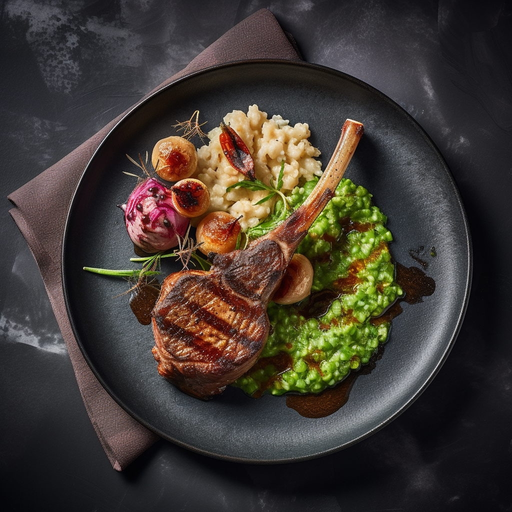 Lamb Chop with Rhubarb Chutney and Pea Risotto