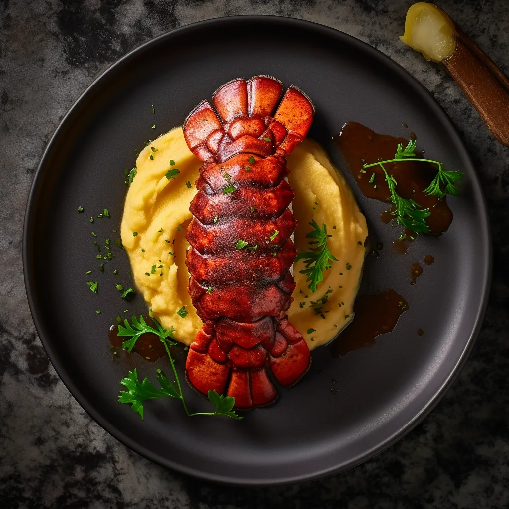 A sizzling lobster tail with golden beet puree and truffle mashed potatoes.