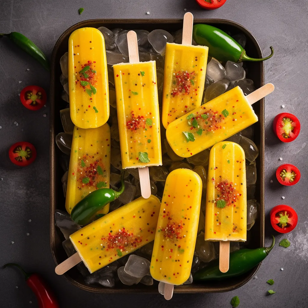 Bright yellow popsicles with red and green specks visible throughout.