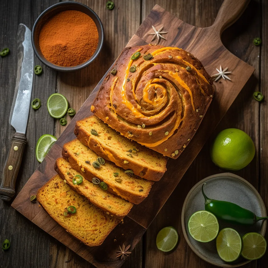 The bread is golden on the outside and airy on the inside with specks of orange from the sweet potatoes and jalapenos throughout.