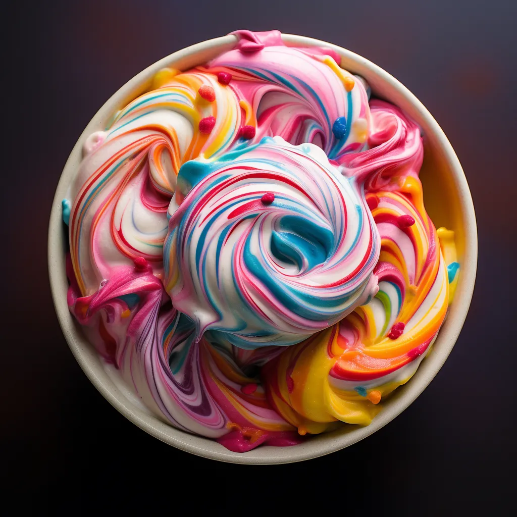 A swirl of vibrant colors in a bowl, reminiscent of a rainbow on a sunny day.