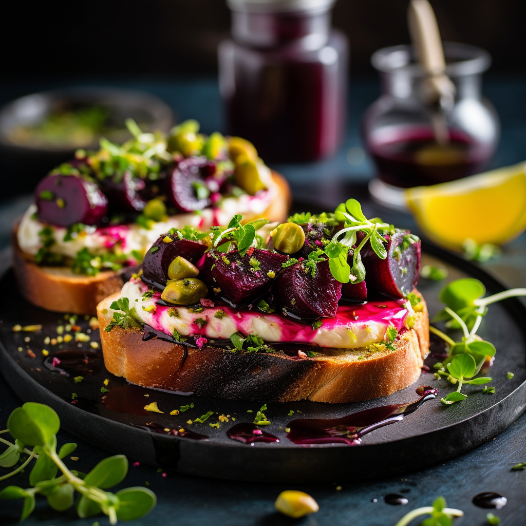 Roasted Beet and Burrata Bruschetta with Lemon-Herb Vinaigrette