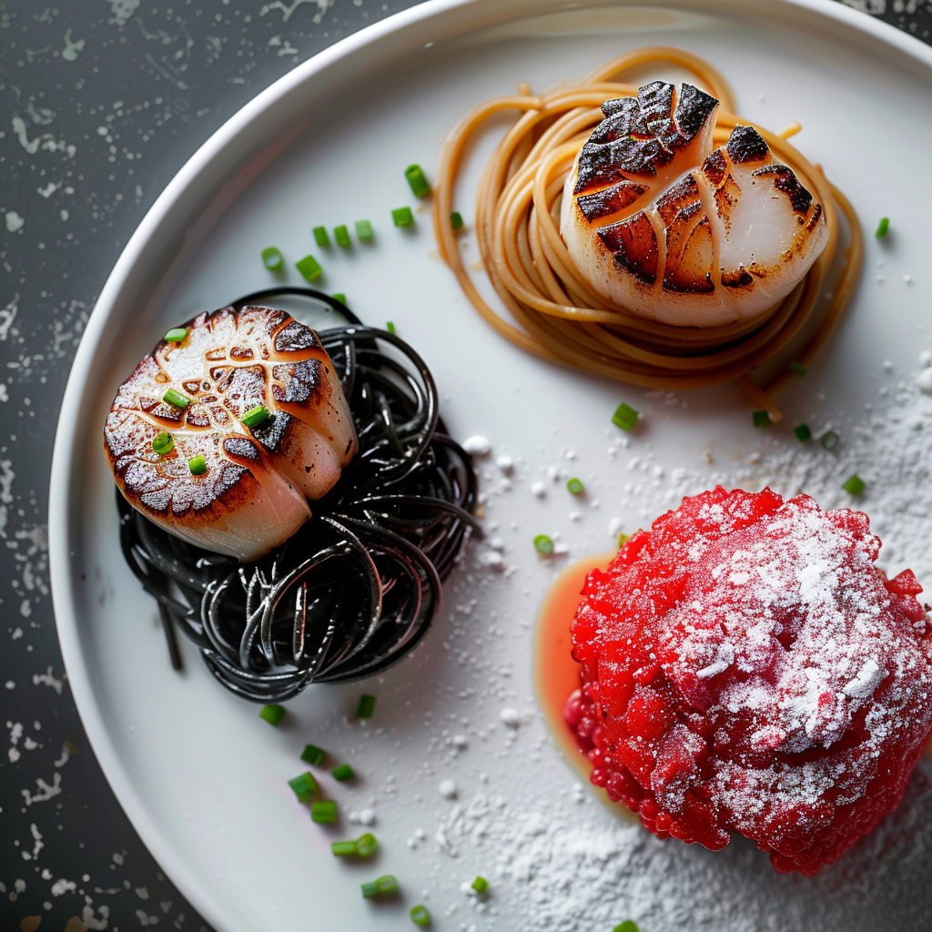 Romantic Valentine's Day Dinner: Seared Scallops on Black Truffle Pasta & Raspberry Soufflé
