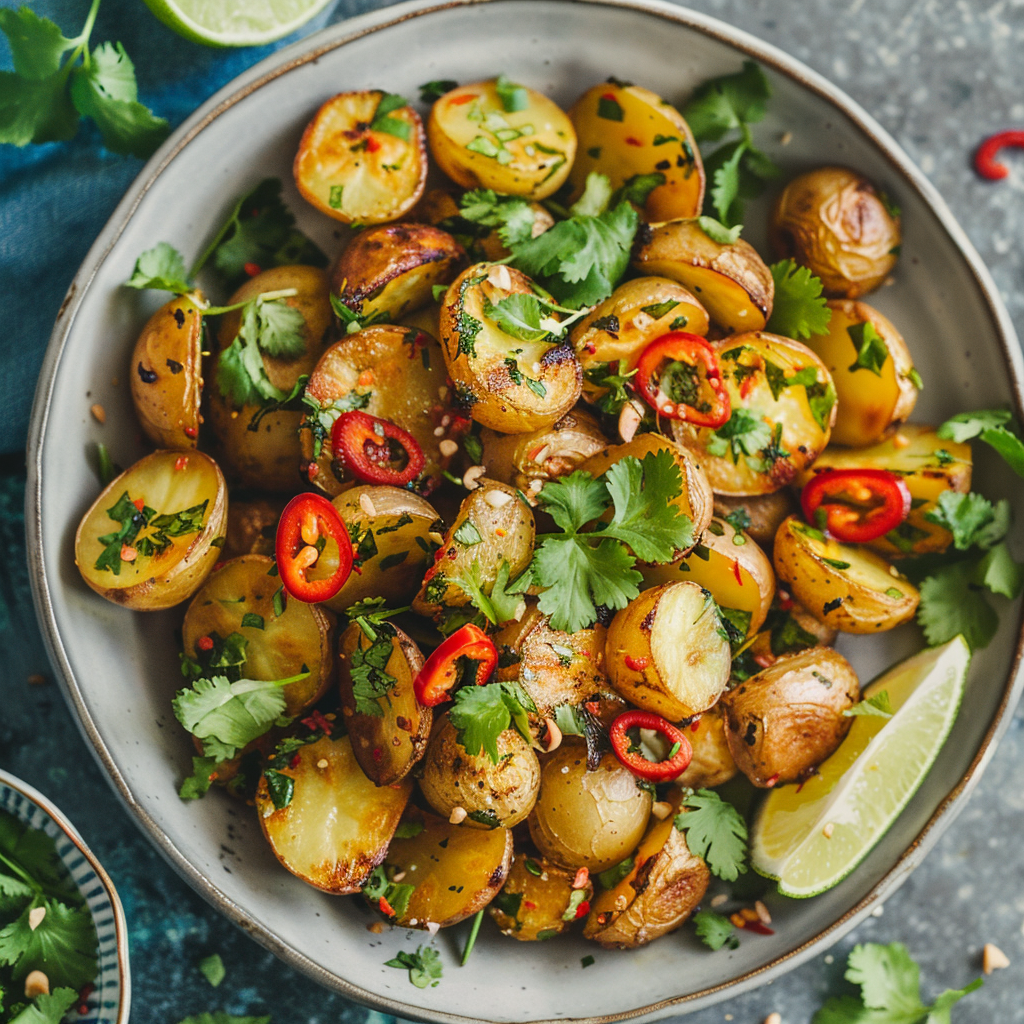Thai-Style Roasted New Potatoes with Tangy Coconut Sauce