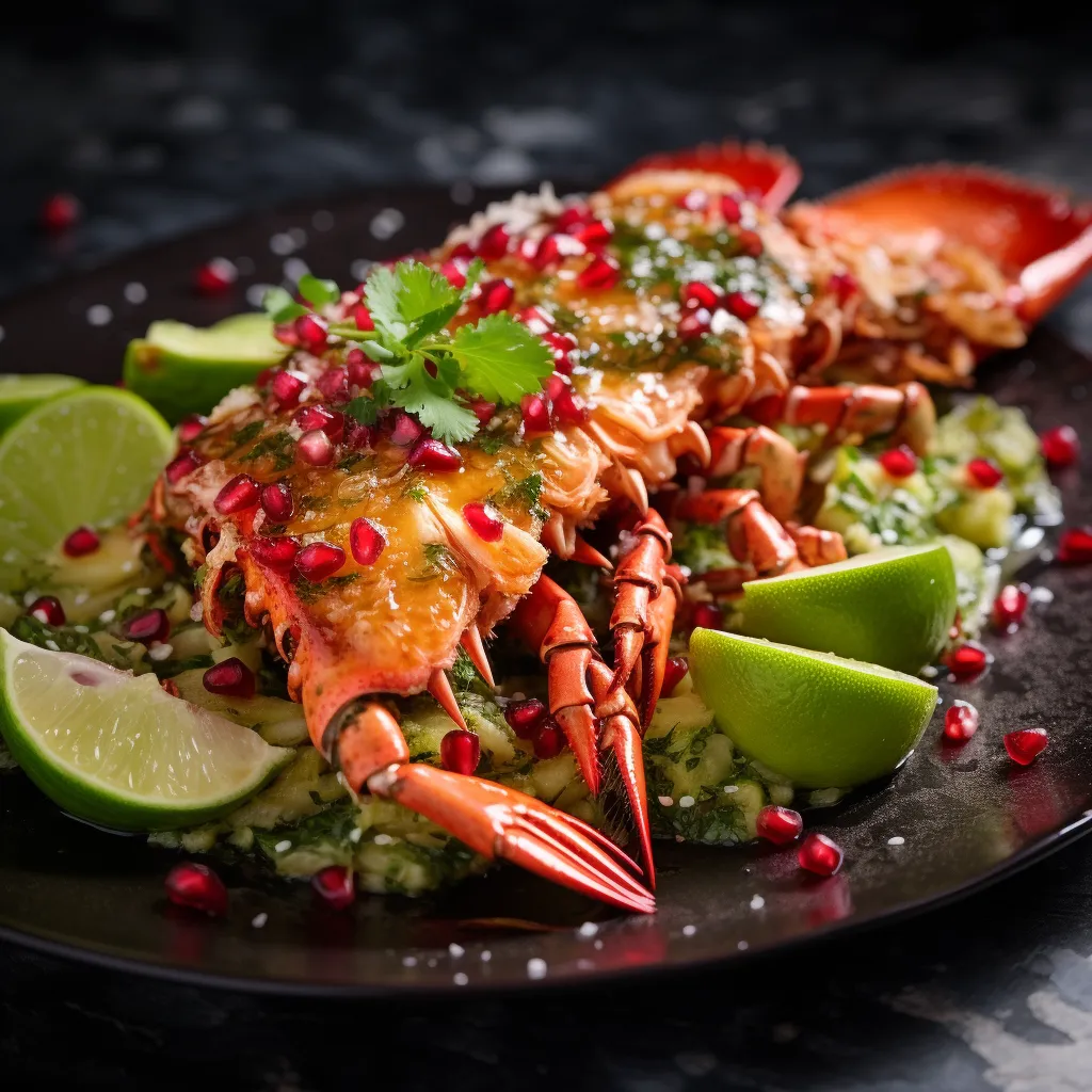 Toasted pieces of golden lobster nest in warm sesame and honey glaze shine brightly against a vibrant green bed of roughly torn coriander and mint, crisped-up shallots, and dashes of pomegranate jewels. Pearlescent avocado slices, glistening with lime and salt, begin to tumble over the edge of a cumulus mound of sticky coconut rice. A winter medley painted on a neutral-hued ceramic plate.