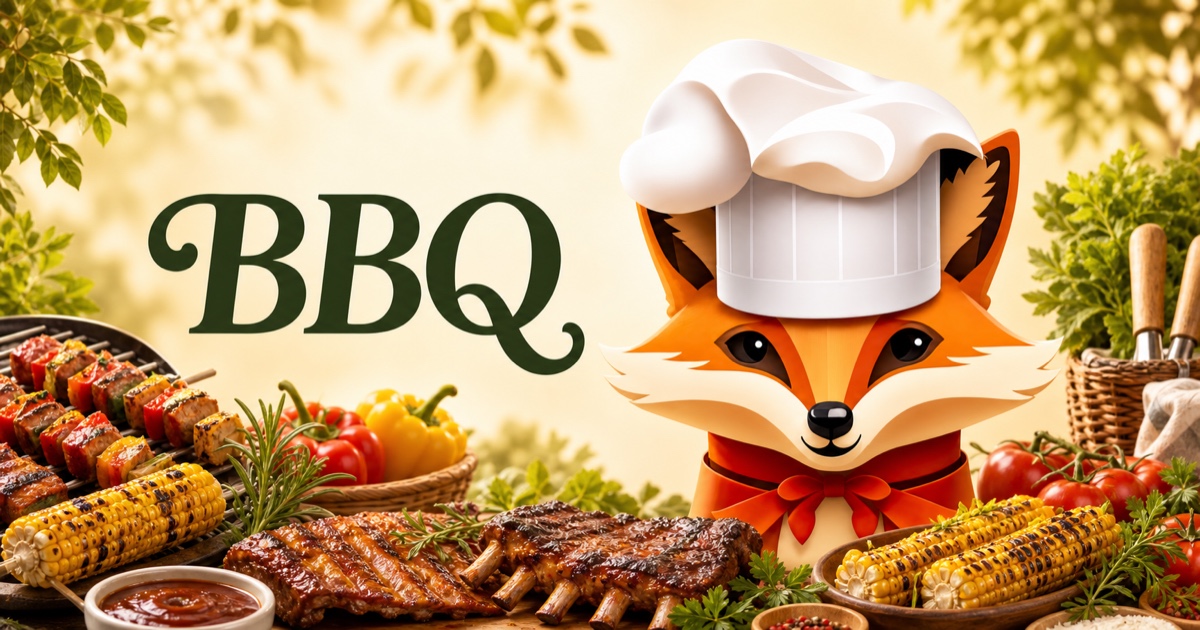 Fancy Fox chef surrounded by food for BBQ recipes