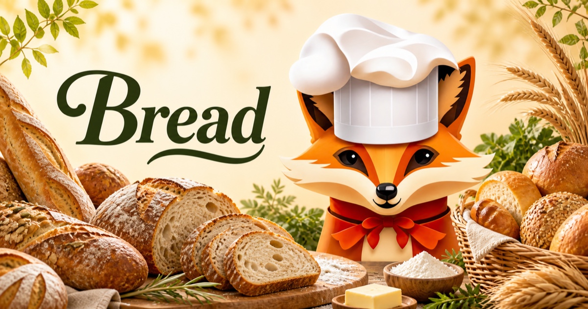Fancy Fox chef surrounded by food for Bread recipes