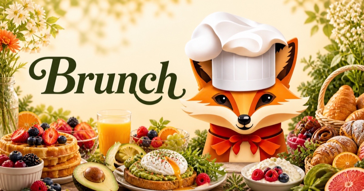 Fancy Fox chef surrounded by food for Brunch recipes
