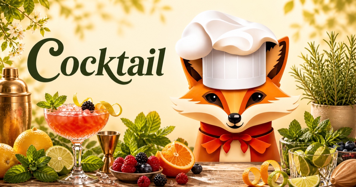 Fancy Fox chef surrounded by food for Cocktail recipes