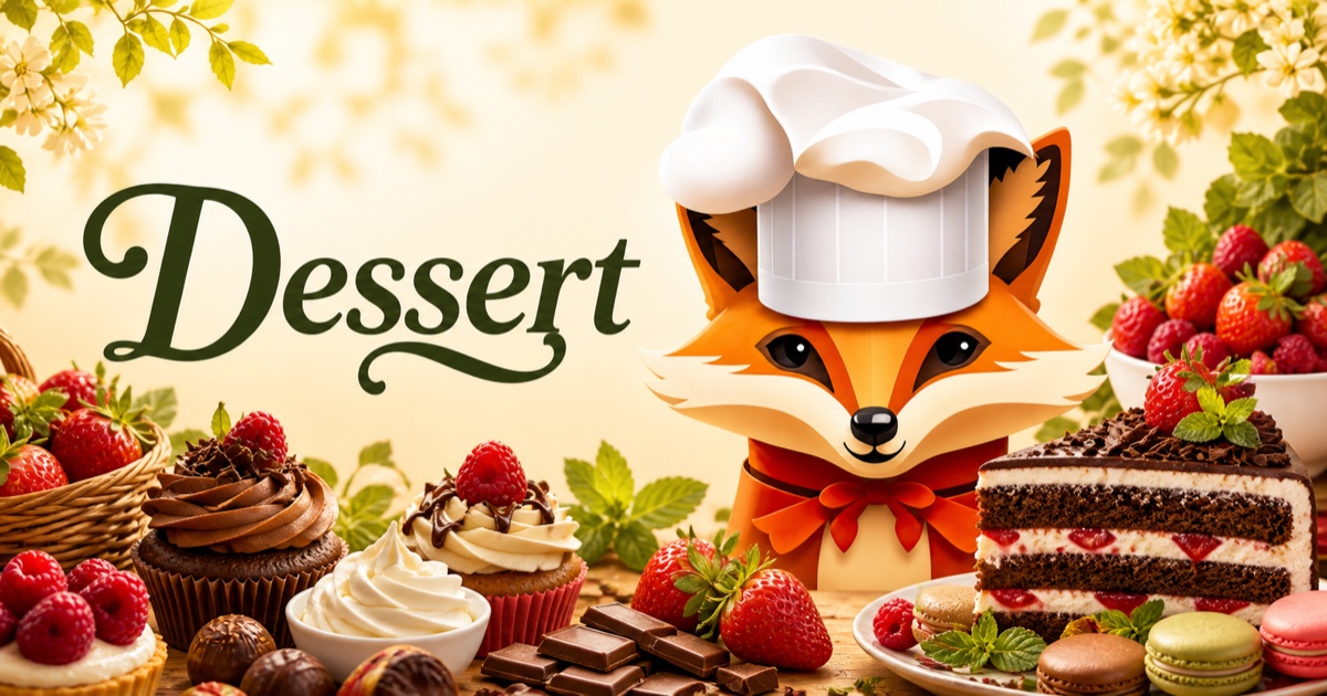 Fancy Fox chef surrounded by food for Dessert recipes