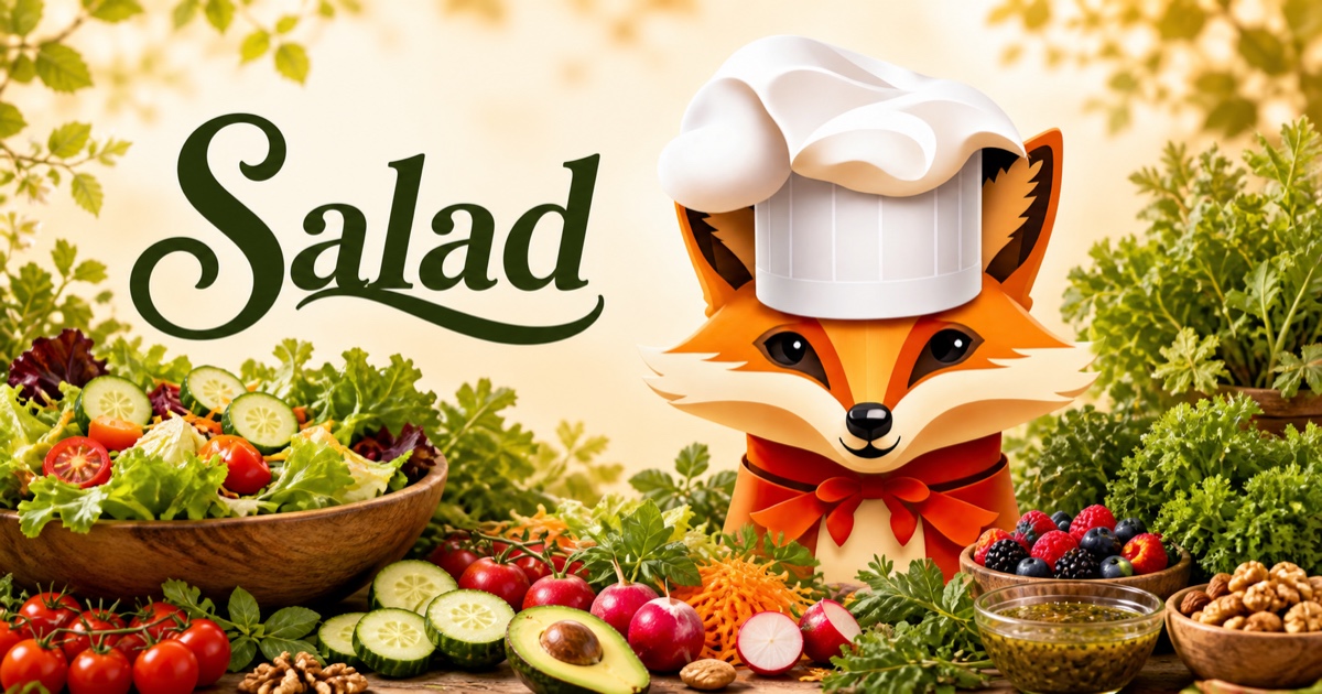 Fancy Fox chef surrounded by food for Salad recipes