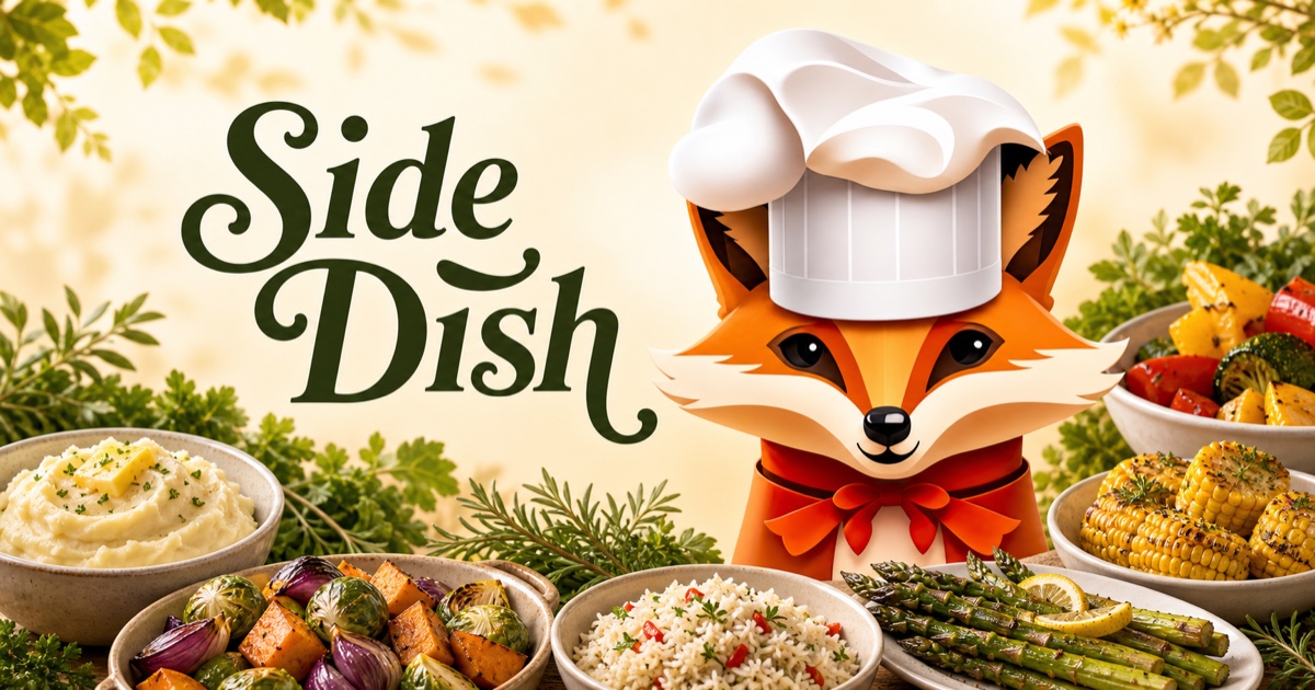 Fancy Fox chef surrounded by food for Side Dish recipes