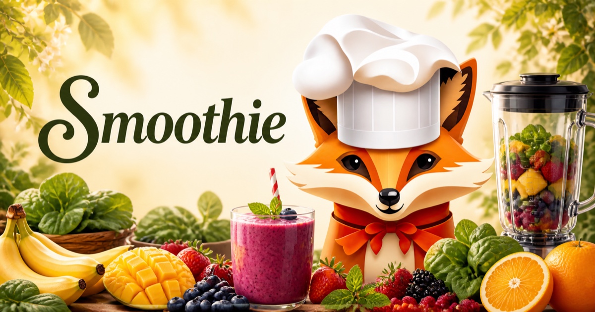 Fancy Fox chef surrounded by food for Smoothie recipes