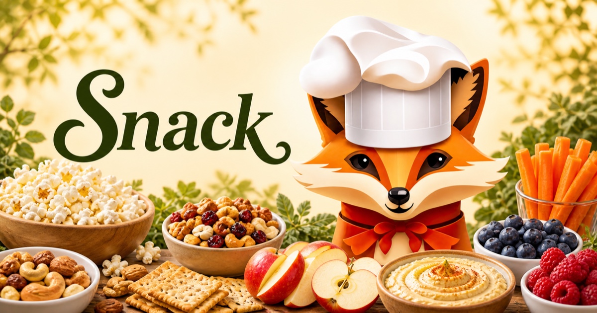 Fancy Fox chef surrounded by food for Snack recipes