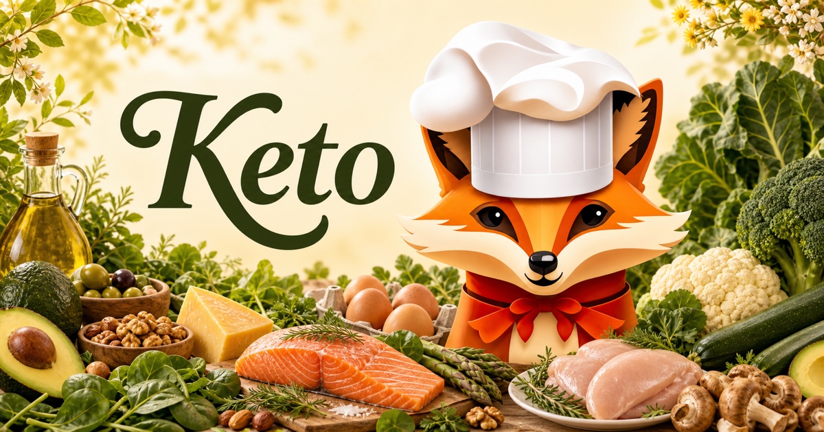Fancy Fox chef surrounded by ingredients for Keto recipes