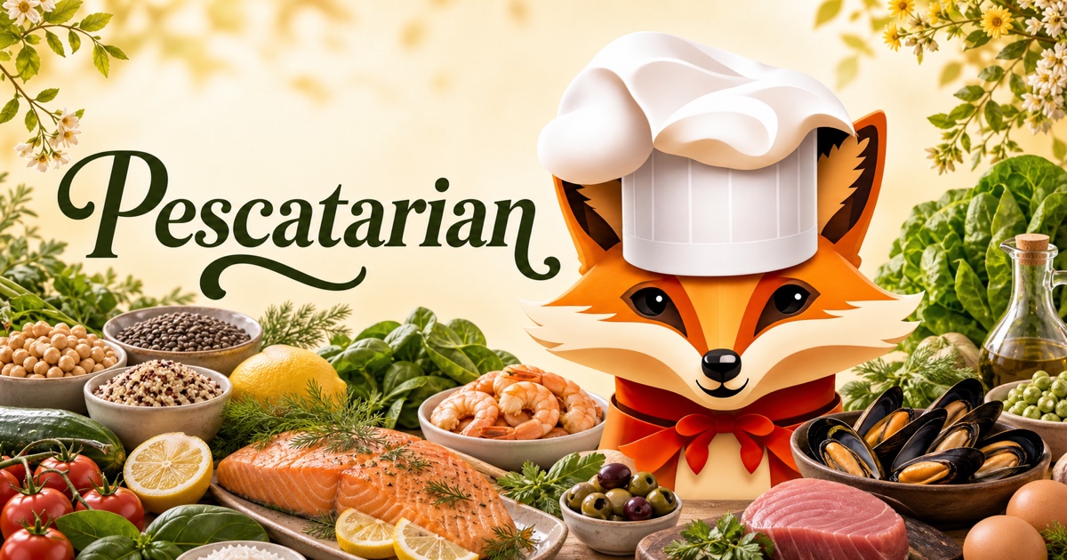 Fancy Fox chef surrounded by ingredients for Pescatarian recipes