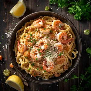 Colorful linguine noodles in a spicy Creole cream sauce with juicy plump shrimp and topped with chopped green onions and freshly grated parmesan cheese.