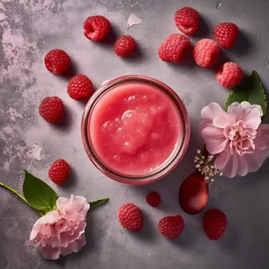 The jam has a beautiful light pink color with small chunks of lychee and raspberry mixed in.